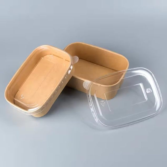 Whitedrop Disposable Kraft Paper Bowls with Lids – Eco-Friendly Rectangle Food Containers | Leak-Resistant Soup Bowls | Microwave & Freezer Safe | Takeaway & Meal Prep