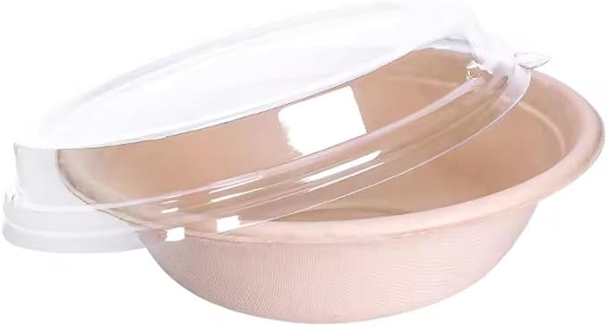 Whitedrop Strong Disposable Paper Bowls with Lids. Sugarcane Bowls for Hot & Cold Foods