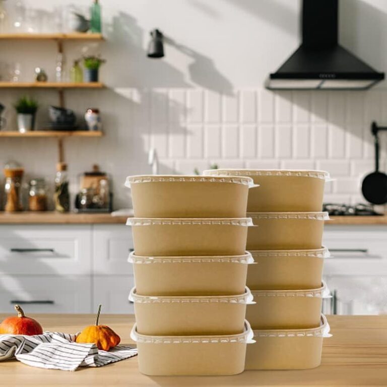 Whitedrop Disposable Kraft Paper Bowls with Lids – Eco-Friendly Rectangle Food Containers | Leak-Resistant Soup Bowls | Microwave & Freezer Safe | Takeaway & Meal Prep